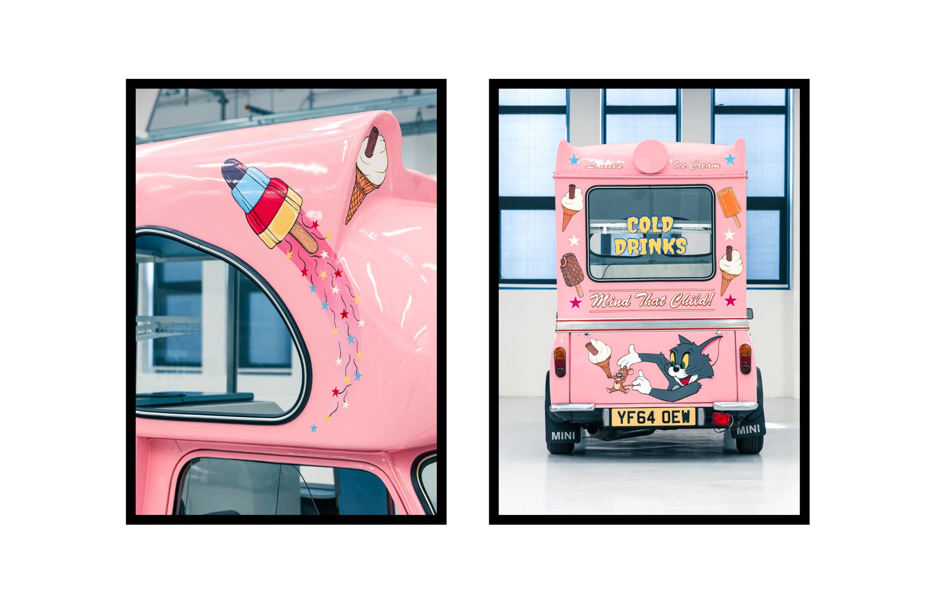 A highlight of the roof and a photo of the back of the Mini Ice Cream Van.